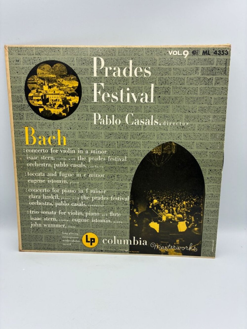 Bach Prades Festival Vol 9 Pablo Casals Dir Columbia Masterworks ML4353 LP Vinyl